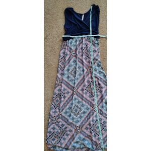 Gilli Maxi XL Dress Navy Sleeveless Empire Waist Paisley Print Skirt Made in USA